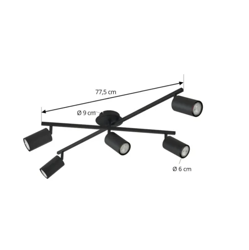 Lindby plafondlamp Joffrey, 78 cm, zwart, 5-lamps, GU10