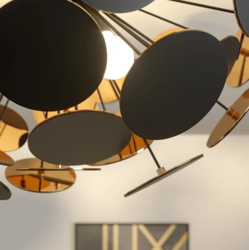 Lindby plafondlamp Kinan, Ø 54 cm, zwart, goud, E14