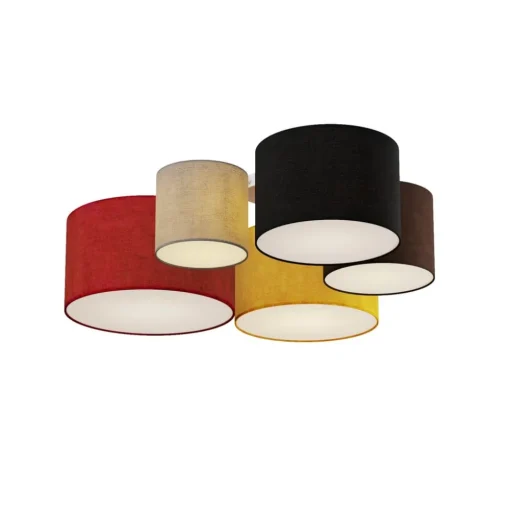 Lindby plafondlamp Laurenz, 5-lamps, 93cm, rood/geel, textiel