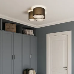 Lindby plafondlamp Laurenz, 3-lamps, grijs, textiel, Ø 63cm