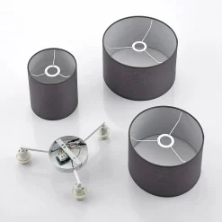Lindby plafondlamp Laurenz, 3-lamps, grijs, textiel, Ø 63cm