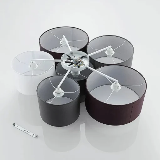 Lindby plafondlamp Laurenz, Ø 99 cm, 6-lamps, grijs/bruin