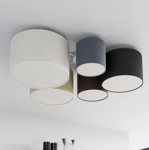 Lindby plafondlamp Laurenz, 5-lamps, 93cm, bruin/beige, E27