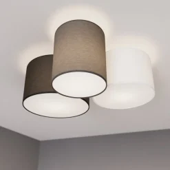 Lindby plafondlamp Laurenz, 3-lamps, grijs/bruin, textiel