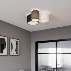 Lindby plafondlamp Laurenz, 3-lamps, grijs/bruin, textiel