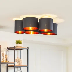 Lindby plafondlamp Laurenz, 5-lamps, 83cm zwart/goud