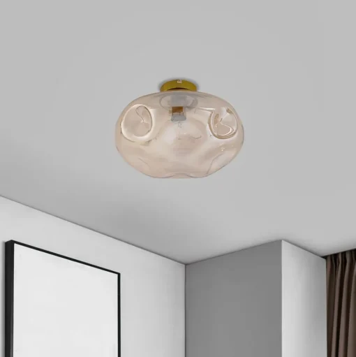 Lindby plafondlamp Lelia, amber, glas, Ø 35 cm