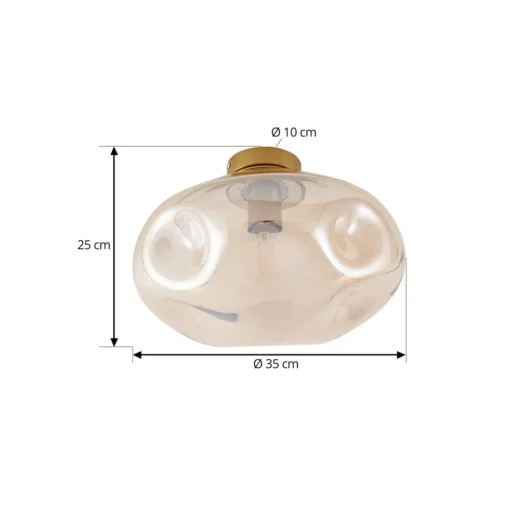 Lindby plafondlamp Lelia, amber, glas, Ø 35 cm