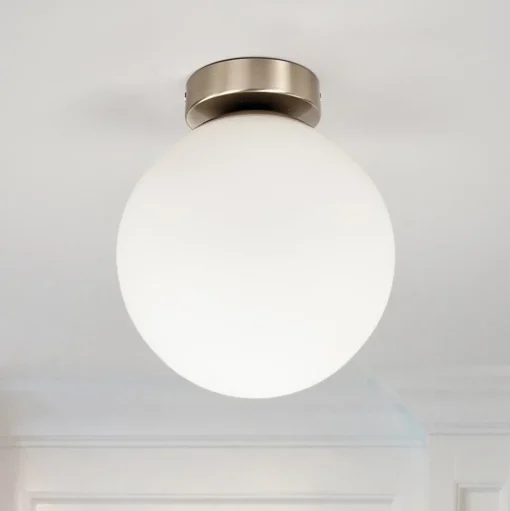 Lindby plafondlamp Lennie, wit, glas, Ø 20 cm, IP44, E27