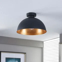 Lindby plafondlamp Lya, Ø 31 cm, zwart-goud, metaal, E27