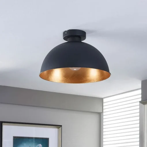 Lindby plafondlamp Lya, Ø 31 cm, zwart-goud, metaal, E27