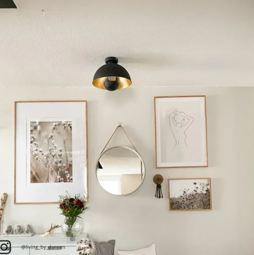 Lindby plafondlamp Lya, Ø 31 cm, zwart-goud, metaal, E27