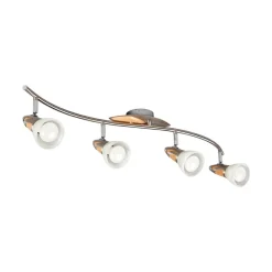 Lindby plafondlamp Marena, 4-lamps, glas, hout, 83 cm lang