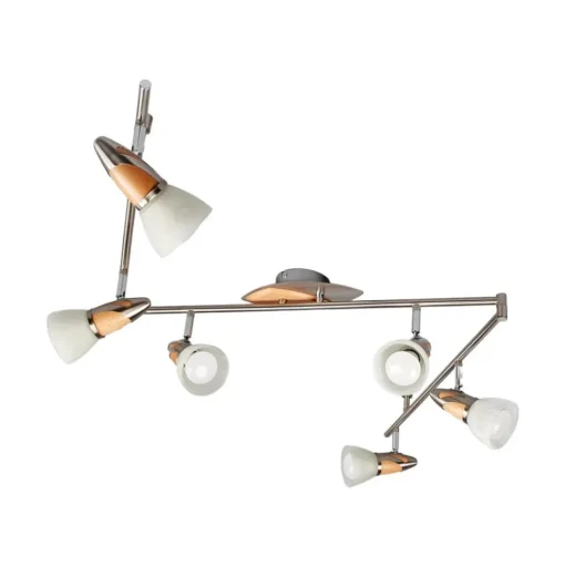 Lindby plafondlamp Marena, 6-lamps, glas, hout, 180 cm lang
