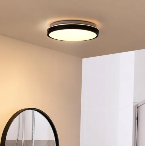 Lindby plafondlamp Medon Ø 29 cm zwart kunststof IP44