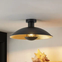 Lindby plafondlamp Narisara, Ø 40 cm, E27, zwart-goud