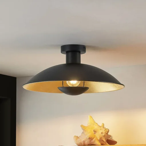 Lindby plafondlamp Narisara, Ø 40 cm, E27, zwart-goud