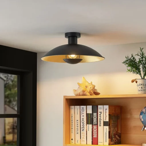 Lindby plafondlamp Narisara, Ø 40 cm, E27, zwart-goud