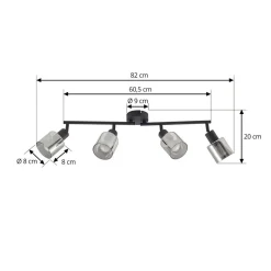 Lindby plafondlamp Netty, 2-lamps, grijs, glas