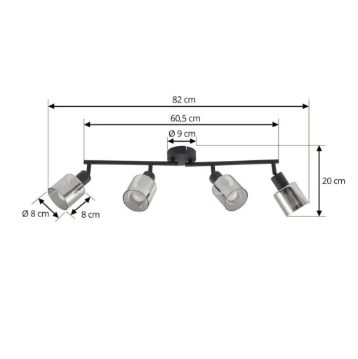 Lindby plafondlamp Netty, 2-lamps, grijs, glas