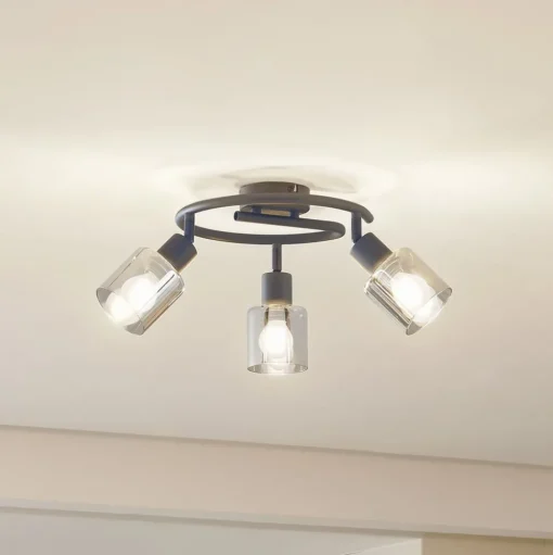 Lindby plafondlamp Netty, grijs, 3-lamps, glas