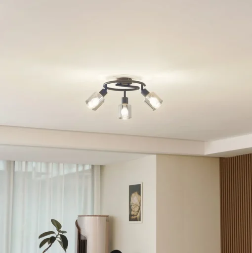 Lindby plafondlamp Netty, grijs, 3-lamps, glas
