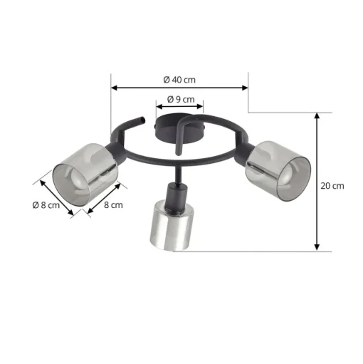 Lindby plafondlamp Netty, grijs, 3-lamps, glas