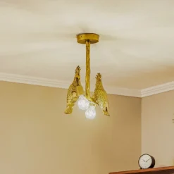 Lindby plafondlamp Nirvathia, papegaaien, messingkleurig