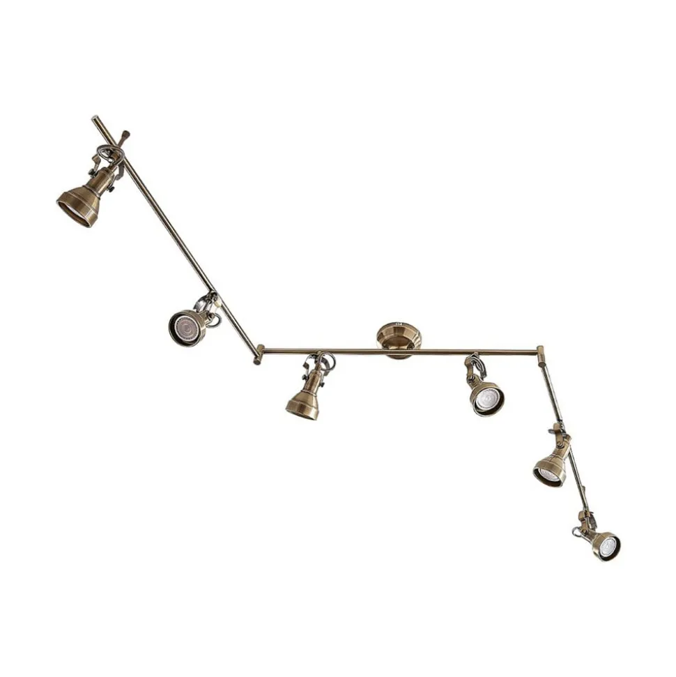 Lindby plafondlamp Perseas, 180 cm, 6-lamps, antiek messing, GU10