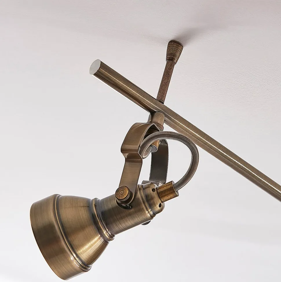 Lindby plafondlamp Perseas, 180 cm, 6-lamps, antiek messing, GU10