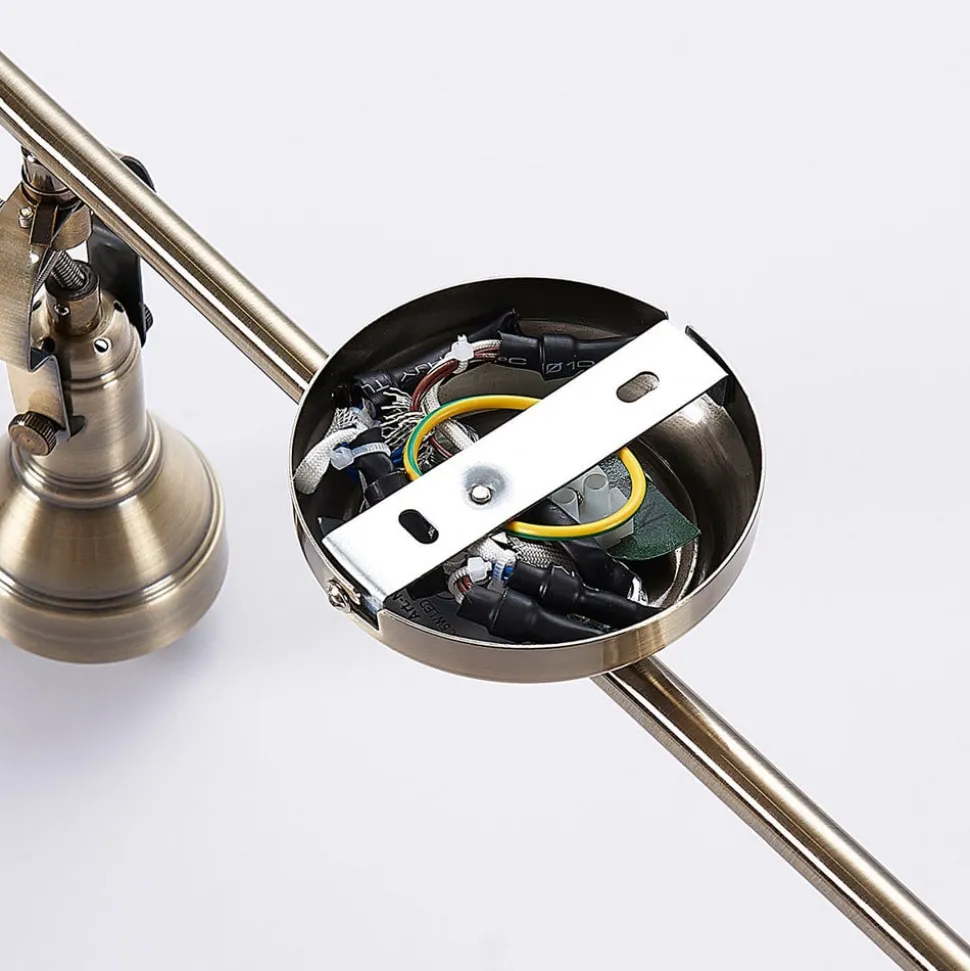 Lindby plafondlamp Perseas, 180 cm, 6-lamps, antiek messing, GU10