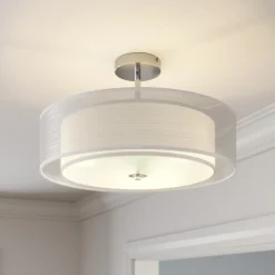 Lindby plafondlamp Pikka, wit, textiel, Ø 50 cm, E27
