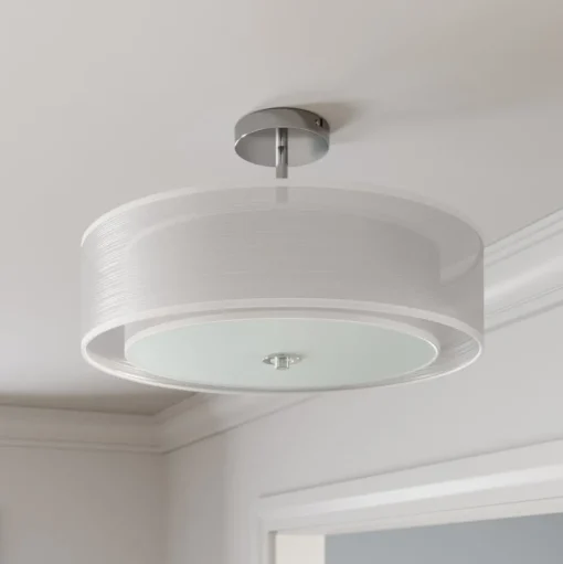 Lindby plafondlamp Pikka, wit, textiel, Ø 50 cm, E27