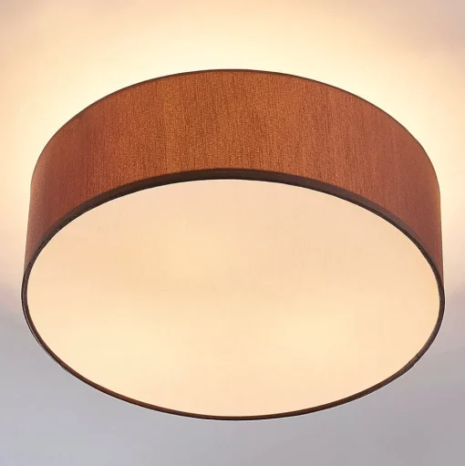 Lindby plafondlamp Sebatin, Ø 40 cm, lichtbruin, stof, E27