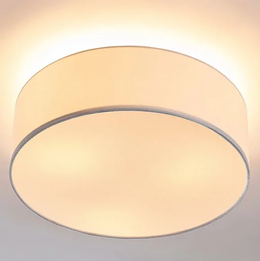 Lindby plafondlamp Sebatin, Ø 40 cm, beige, stof, E27