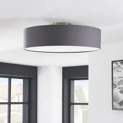 Lindby plafondlamp Sebatin, Ø 50 cm, grijs, stof, E27