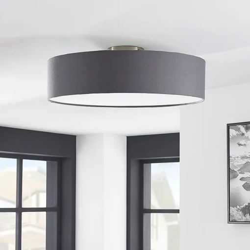 Lindby plafondlamp Sebatin, Ø 50 cm, grijs, stof, E27