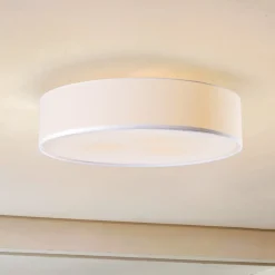 Lindby plafondlamp Sebatin, Ø 50 cm, wit, stof, E27