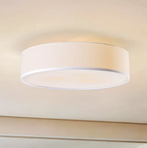 Lindby plafondlamp Sebatin, Ø 50 cm, wit, stof, E27