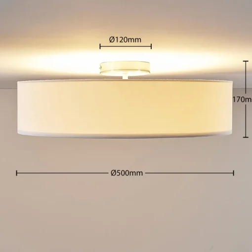 Lindby plafondlamp Sebatin, Ø 50 cm, wit, stof, E27