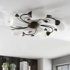 Lindby plafondlamp Stefania, 5-lamps, zwart/goud, Ø58cm
