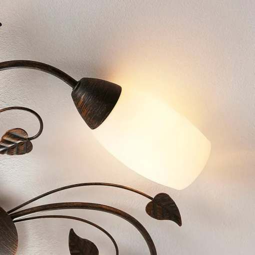 Lindby plafondlamp Stefania, 5-lamps, zwart/goud, Ø58cm