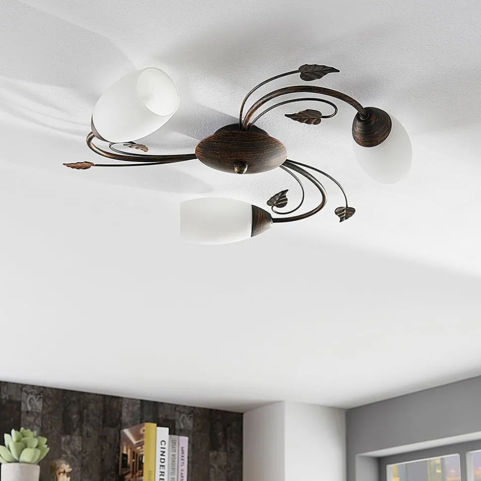 Lindby plafondlamp Stefania, 3-lamps, Ø 46 cm, zwart/goud