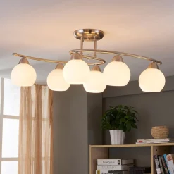 Lindby plafondlamp Svean, 6-lamps, wit, glas, lengte 75cm