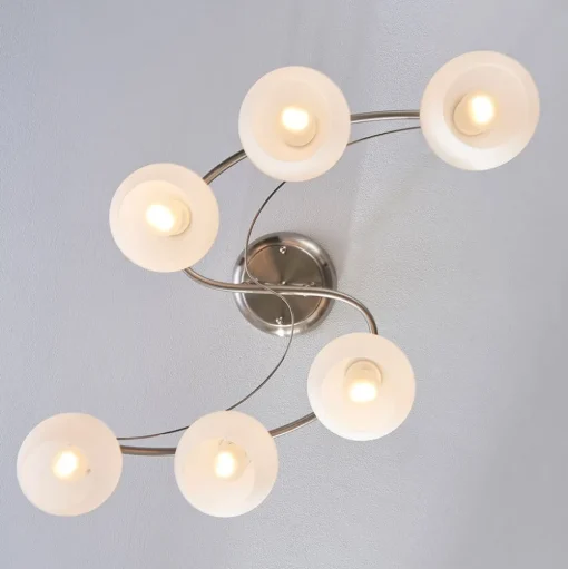 Lindby plafondlamp Svean, 6-lamps, wit, glas, lengte 75cm