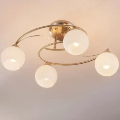 Lindby plafondlamp Svean, 4-lichts, wit, glas, lengte 42,5cm