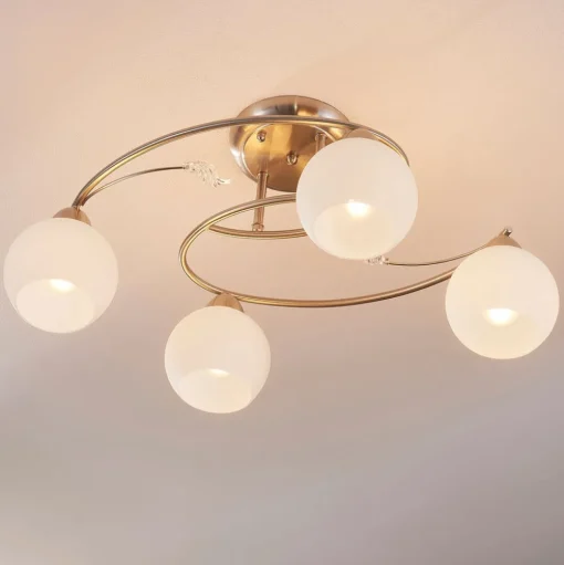 Lindby plafondlamp Svean, 4-lichts, wit, glas, lengte 42,5cm