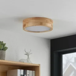 Lindby plafondlamp Tanju, Ø 30 cm, 2-lamps, eikenhout, E27