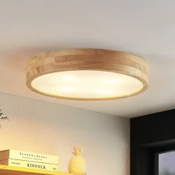 Lindby plafondlamp Tanju, Ø 50 cm, 4-lamps, eikenhout, E27
