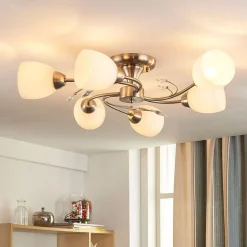 Lindby plafondlamp Tatas, Ø 64 cm, nikkel, 6-lamps, glas